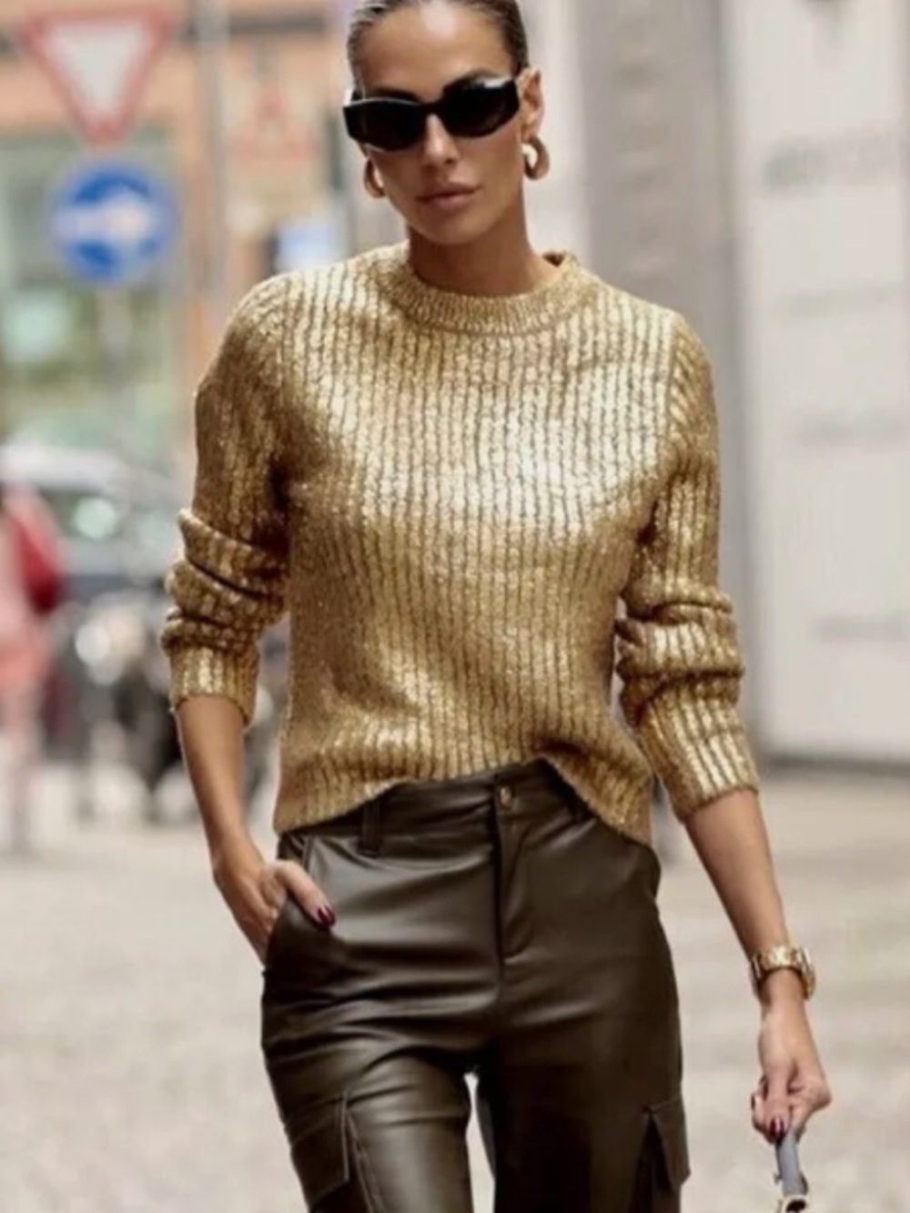 Worn once. Zara Gould foil knit sweater